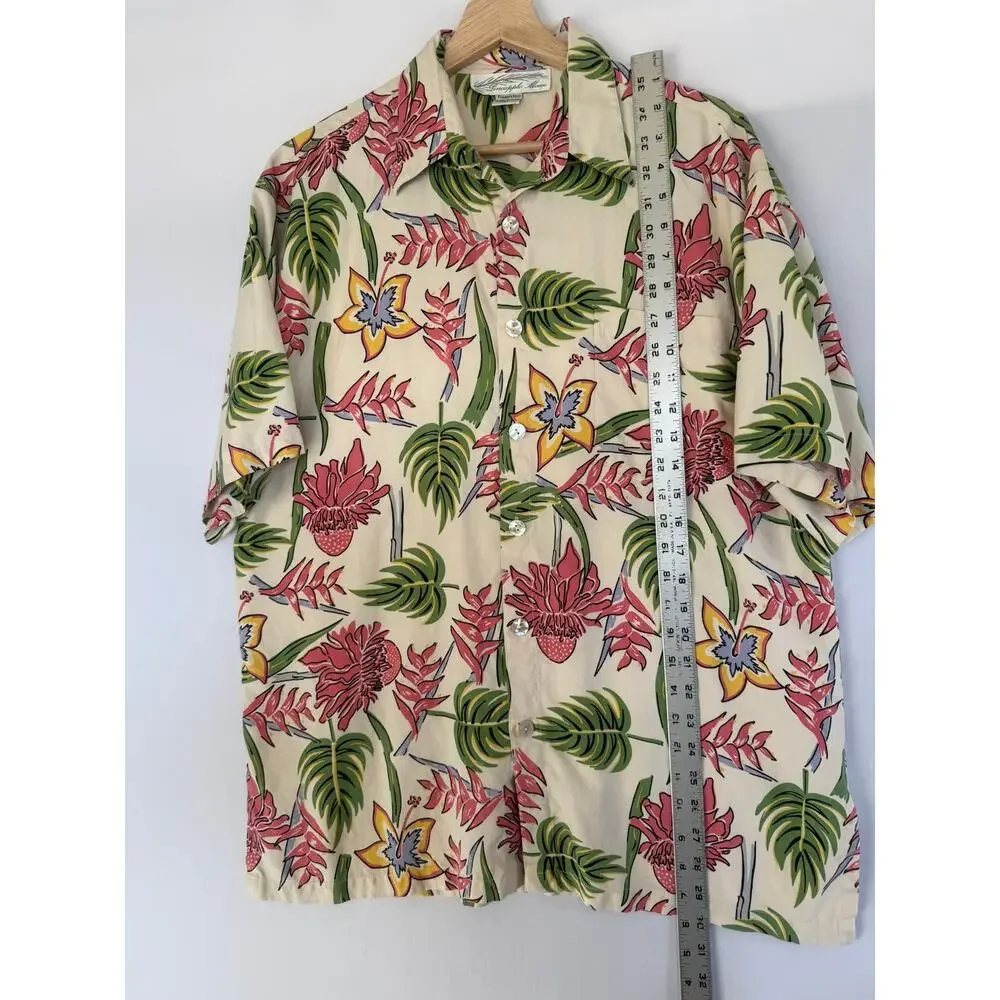 Pineapple Moon Silk Floral Hawaiian Shirt- Size M - Picture 4 of 5
